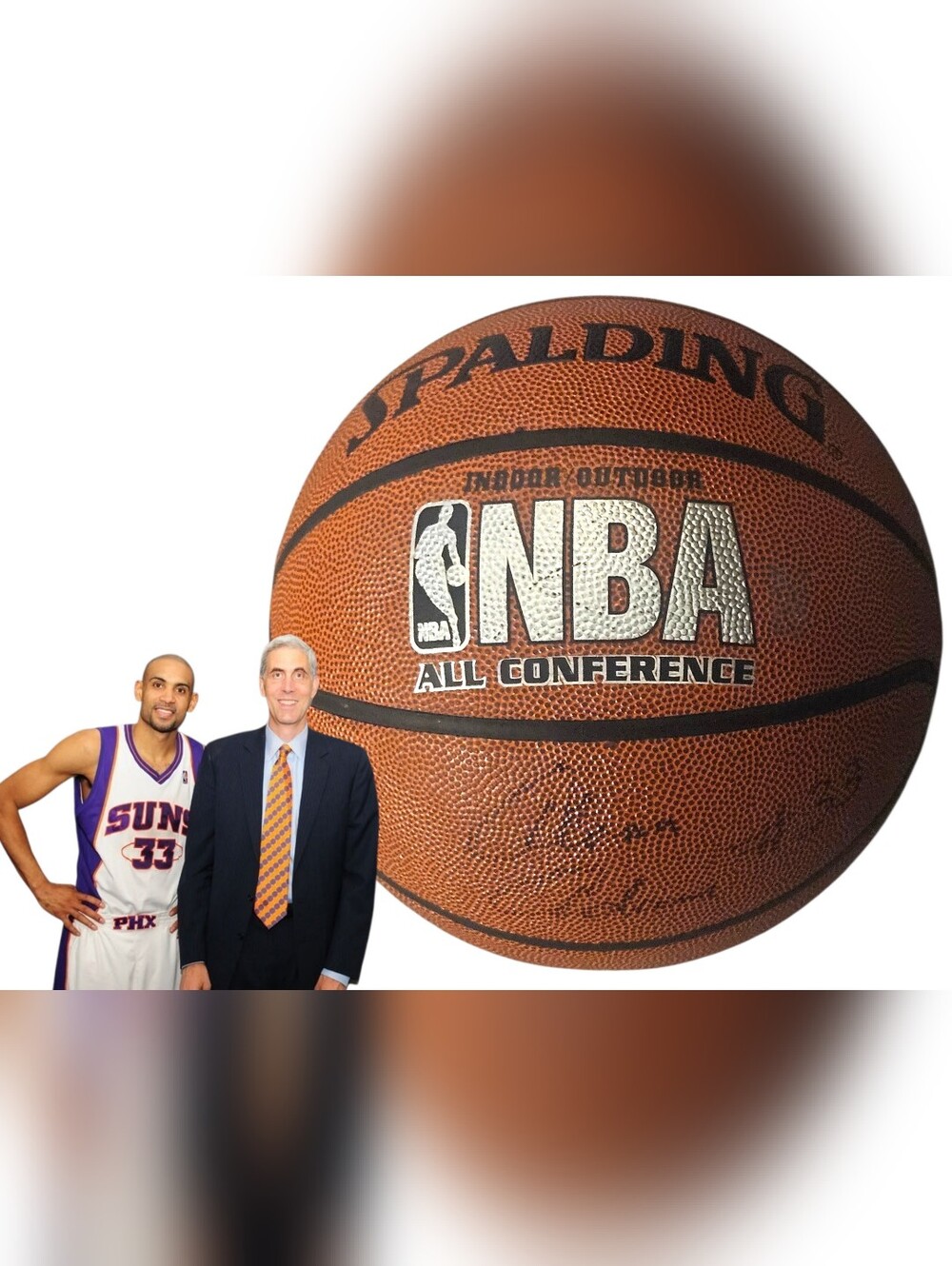 Phoenix Suns 33 Legend Dual Signed Spalding Basketball  Grant Hill & Alvan Adams